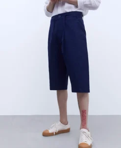 Adolfo Dominguez Pantalones>Bermuda En Lino Europeo Azul Royal