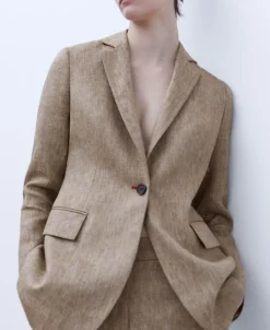 Adolfo Dominguez Blazer>Blazer Estructurado En Lino Europeo Verde