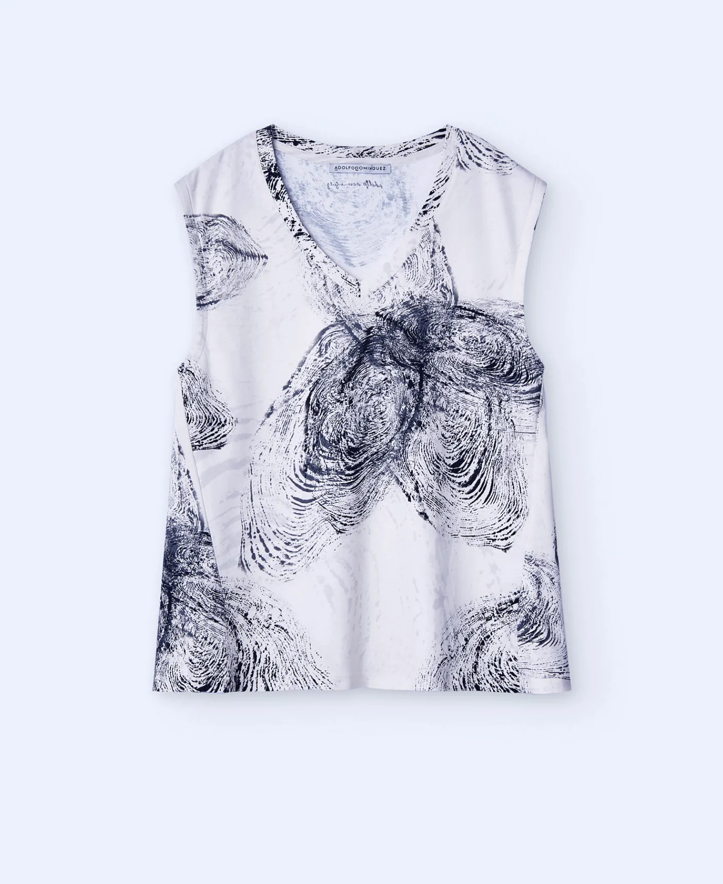 Adolfo Dominguez Camisetas>Blusa Sin Mangas Escote Pico Estampado Beige/Negro