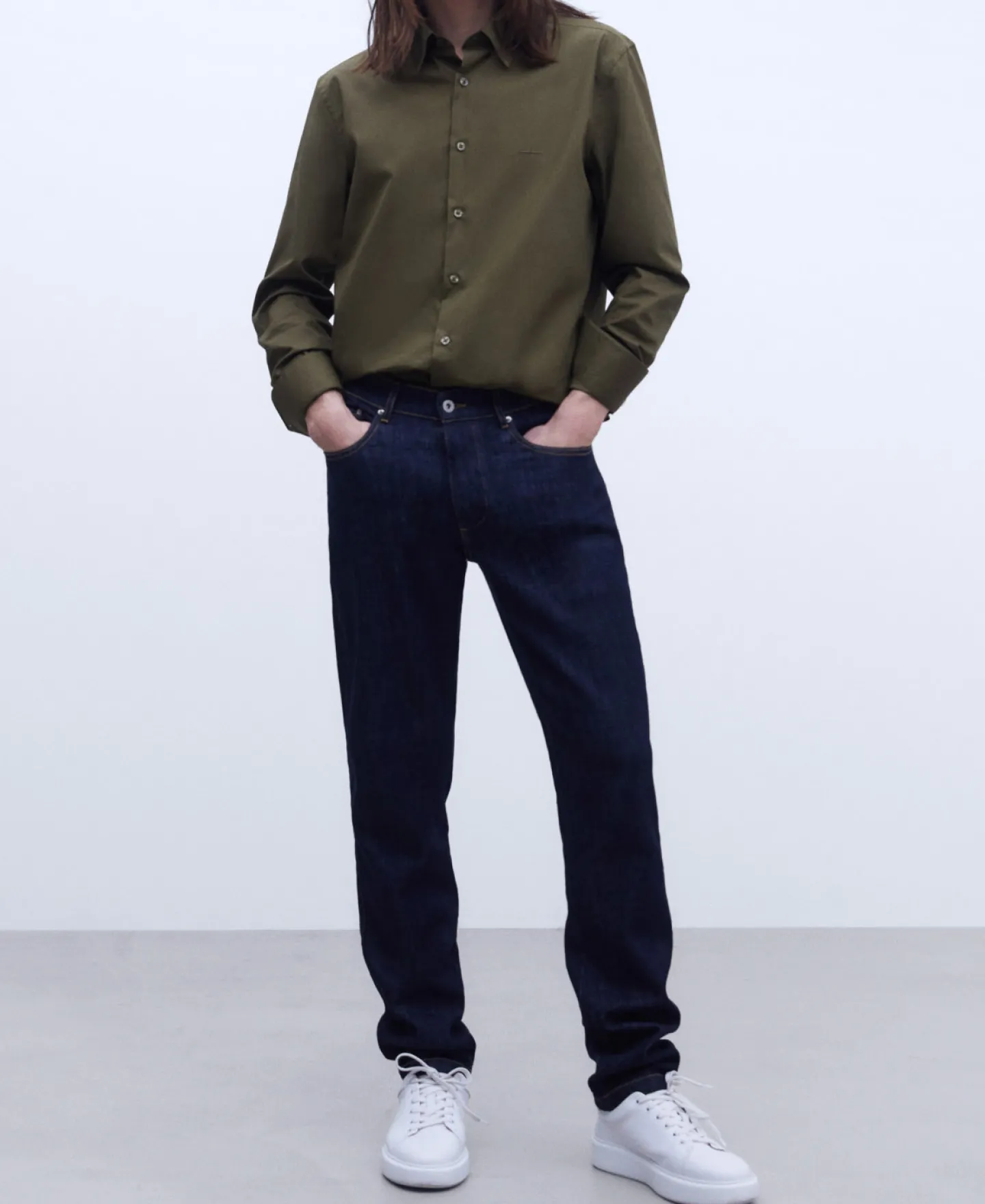 Adolfo Dominguez Camisas>Camisa Cuello Camisero En Algodon Caqui