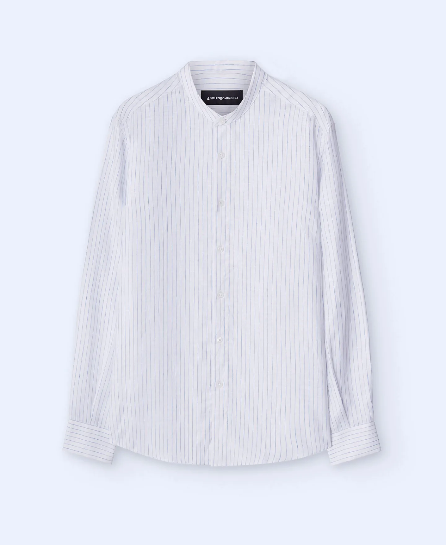 Adolfo Dominguez Camisas>Camisa Cuello Mao En Lino Europeo Rayas Blanco/Azul