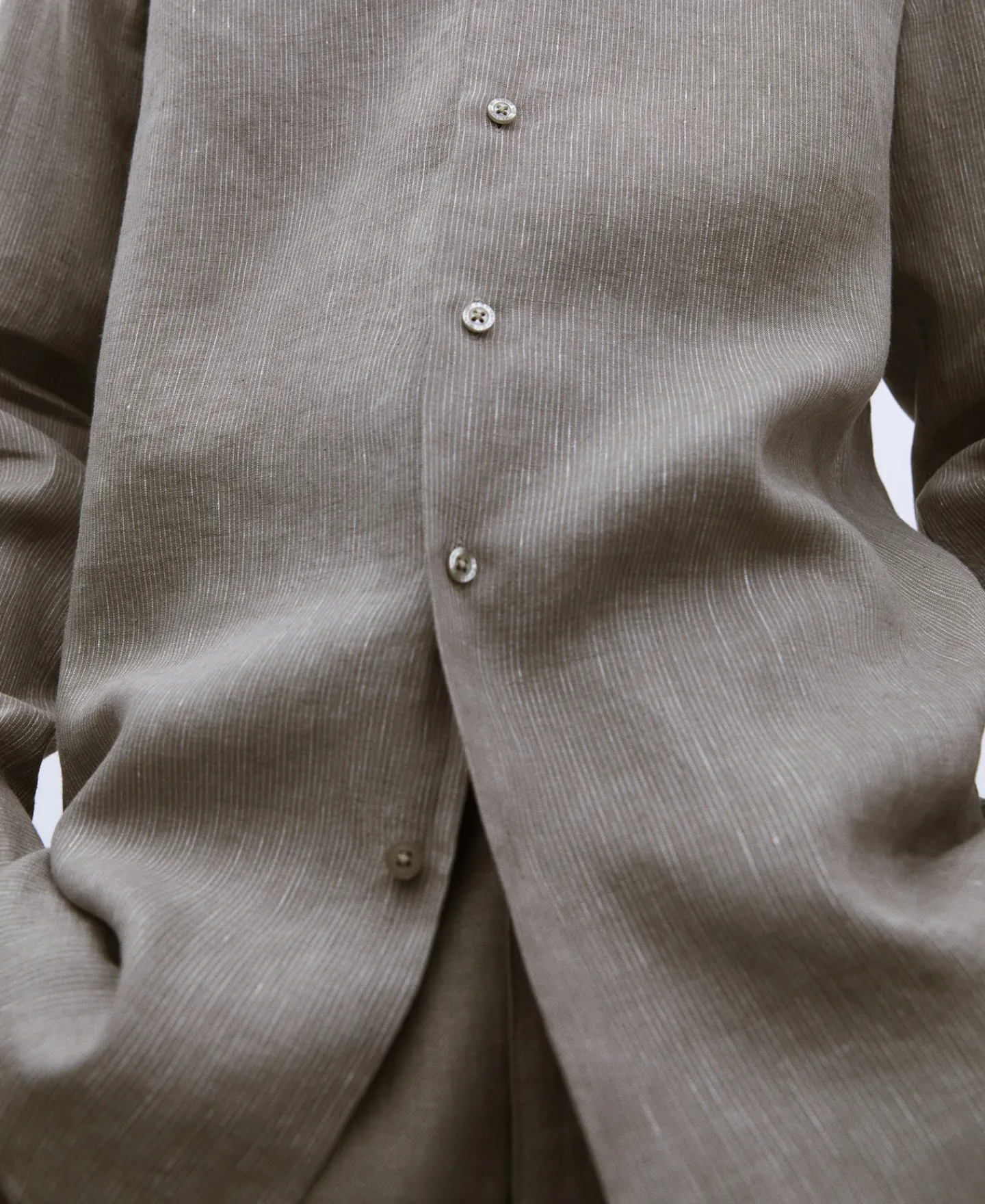 Adolfo Dominguez Camisas>Camisa Cuello Mao En Lino Gris/Verde