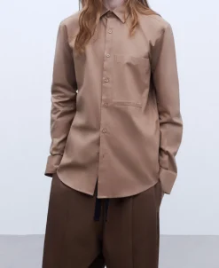 Adolfo Dominguez Camisas>Camisa Maxibolsillo En Algodon Camel
