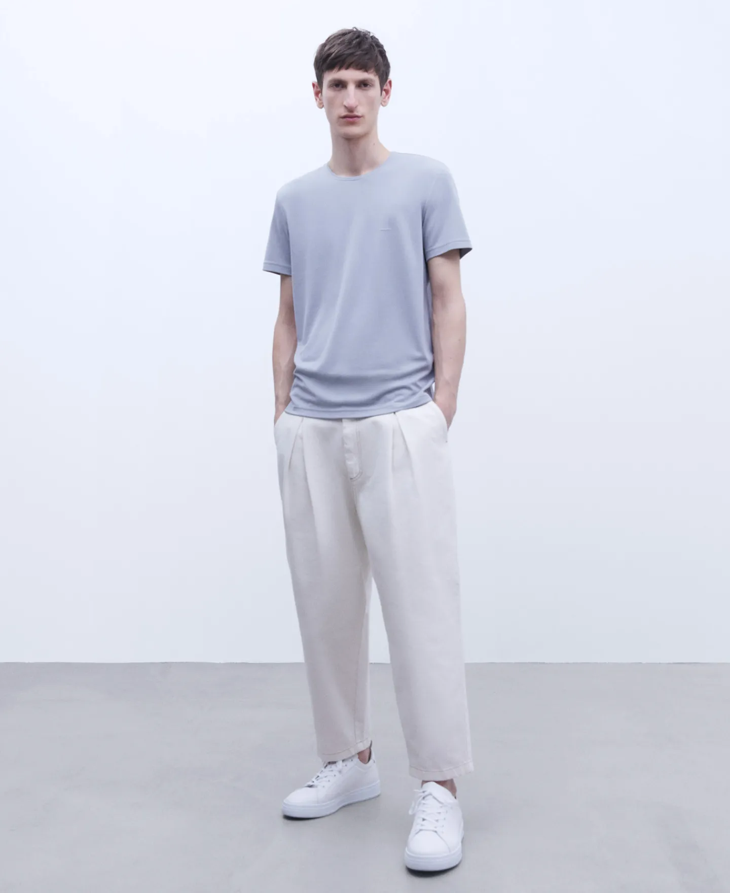 Adolfo Dominguez Camisetas Y Polos>Camiseta Cuello Caja En Modal Gris Claro