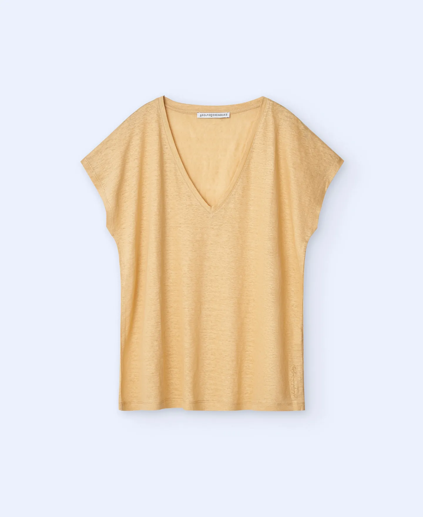 Adolfo Dominguez Camisetas>Camiseta En Lino Con Cuello Pico Amarillo Claro