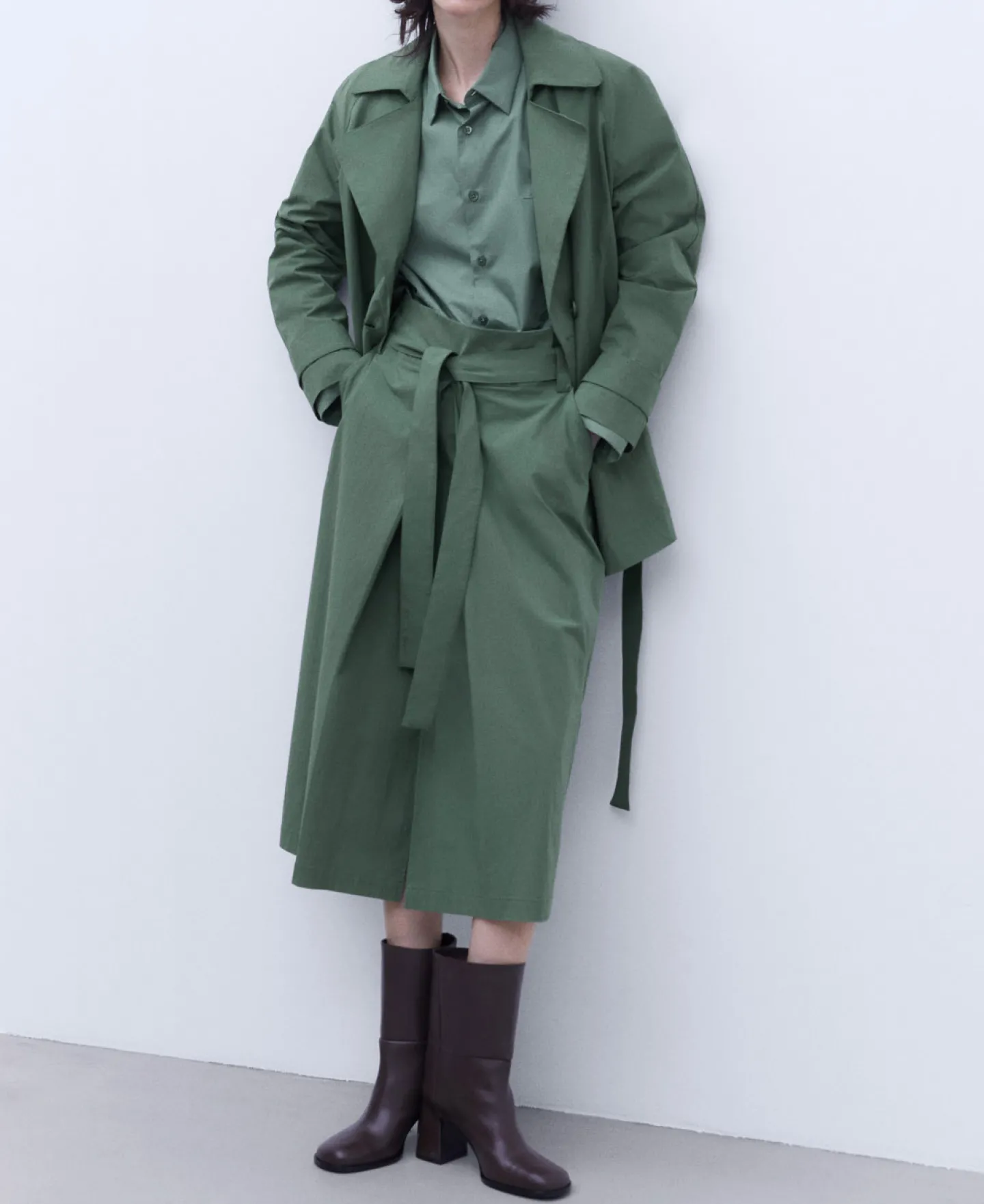 Adolfo Dominguez Faldas>Falda Midi En Algodon Y Nailon Verde