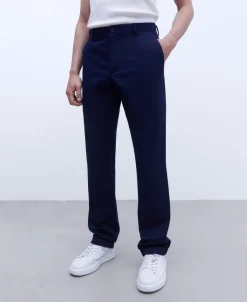Adolfo Dominguez Pantalones>Pantalon Chino En Twill De Algodon Azul Marino