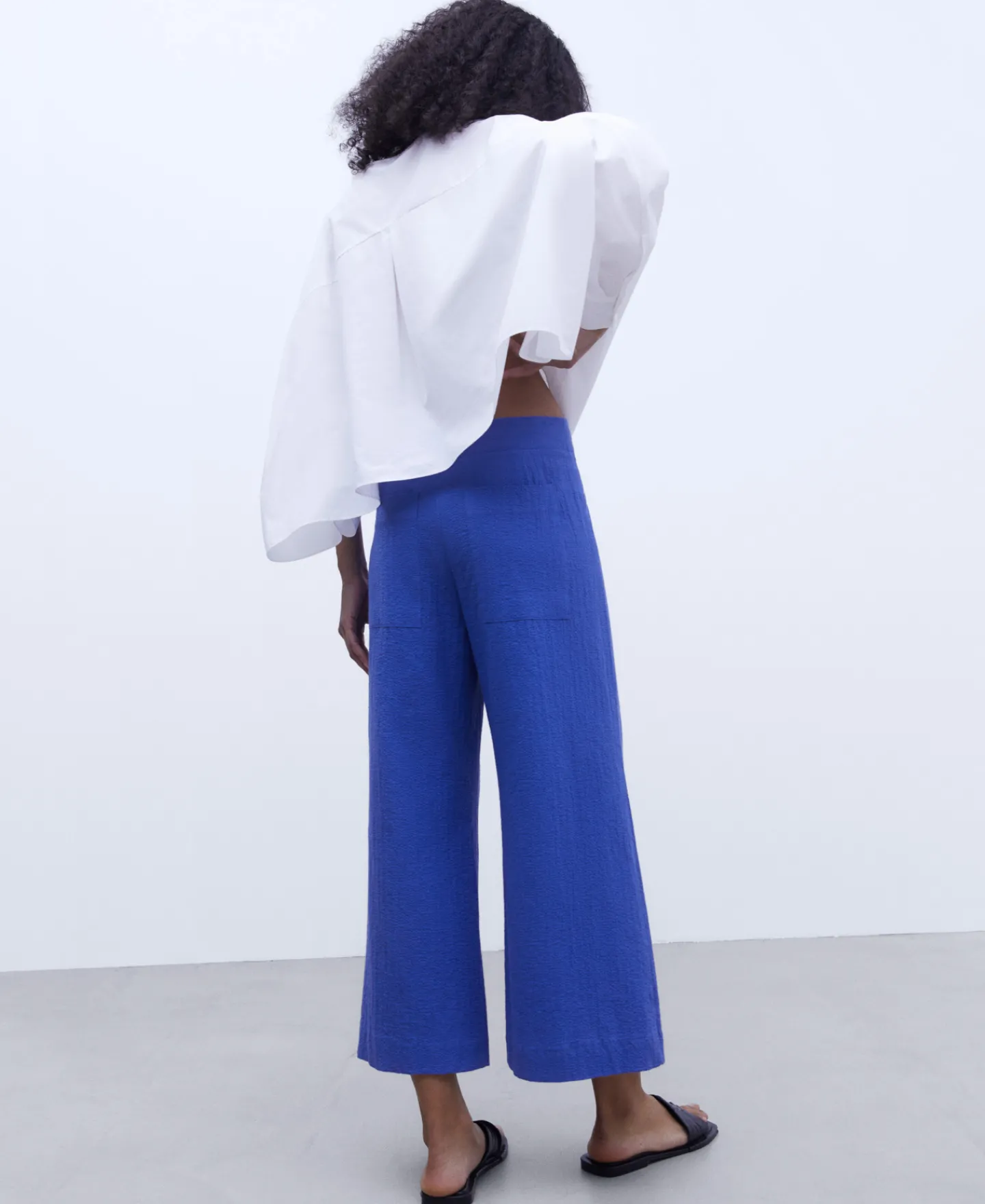Adolfo Dominguez Pantalones>Pantalon Corte Ancho En Algodon Azul