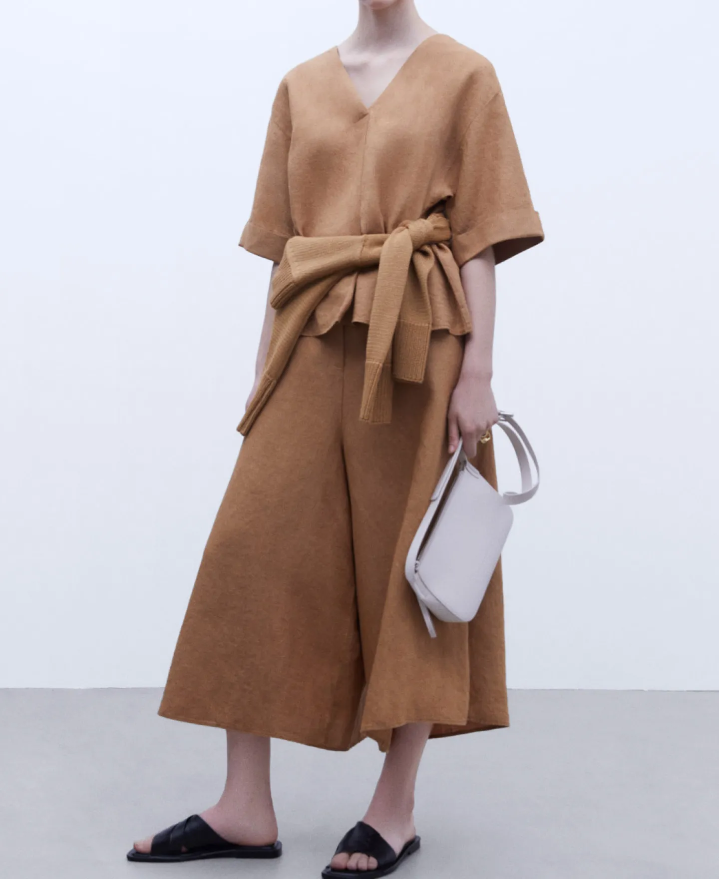 Adolfo Dominguez Pantalones>Pantalon Culotte En Lino Europeo Caramelo
