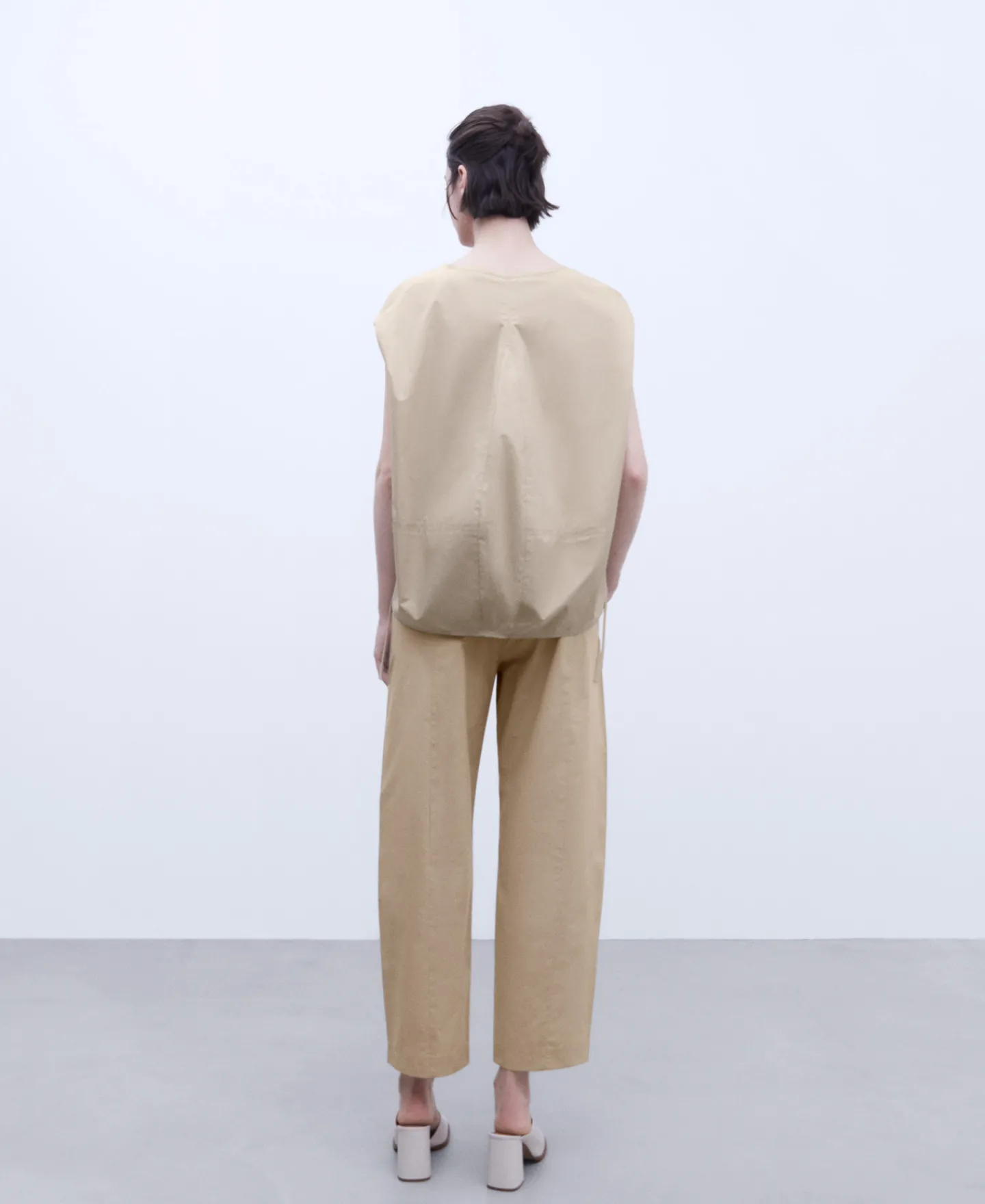 Adolfo Dominguez Pantalones>Pantalon Tiro Alto En Algodon Etico Arena