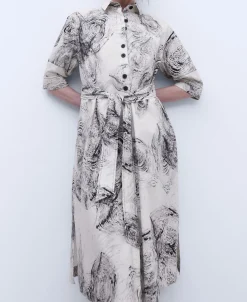 Adolfo Dominguez Vestidos Y Monos>Vestido Camisero Botonadura Vista Crudo/Negro