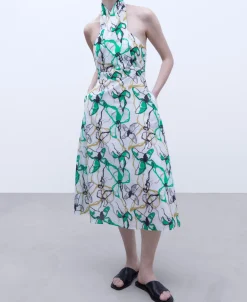 Adolfo Dominguez Vestidos Y Monos>Vestido Cuello Haltery Espalda Al Aire Verde Estampado