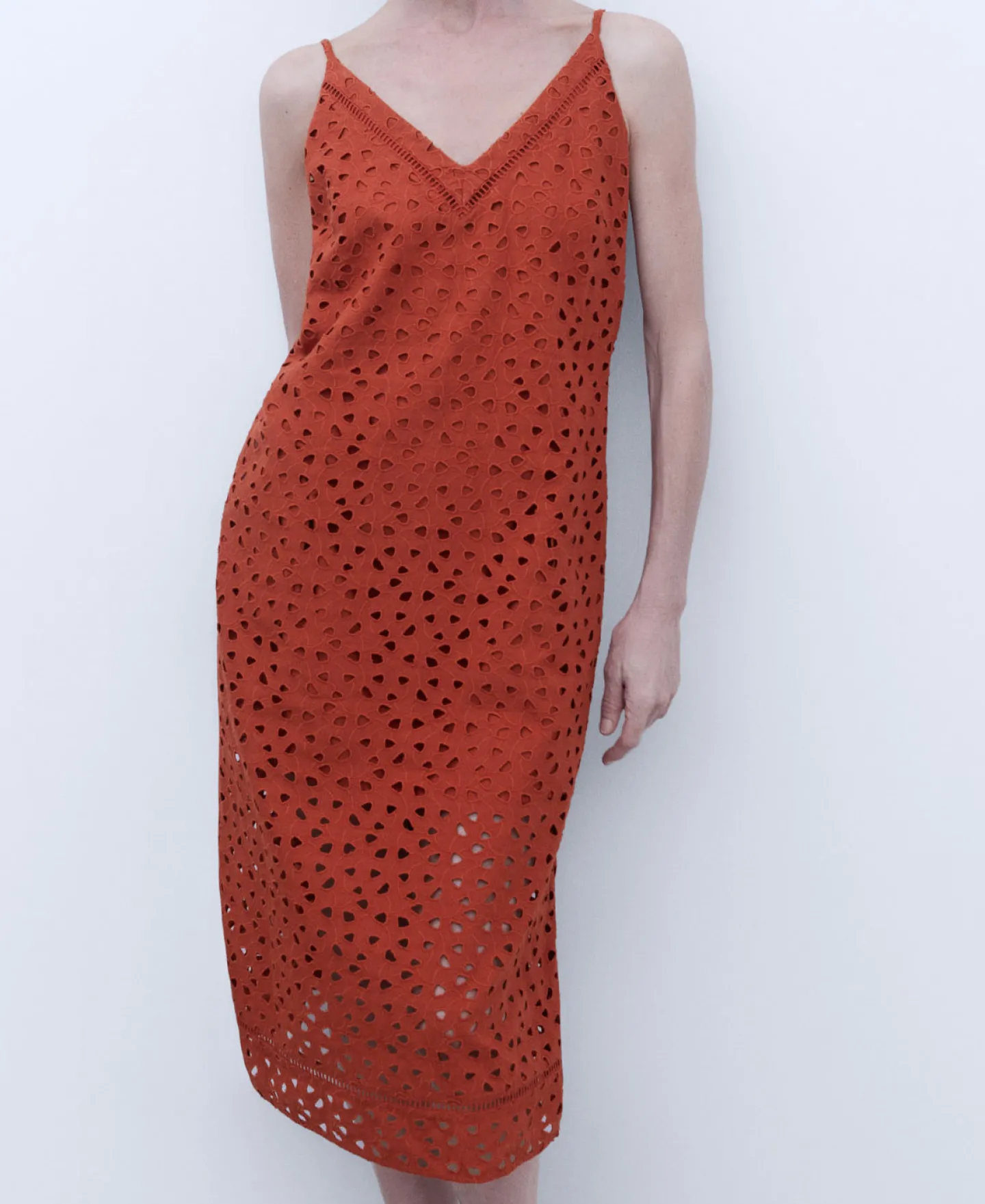 Adolfo Dominguez Vestidos Y Monos>Vestido Escote Pico En Lino Algodon Naranja