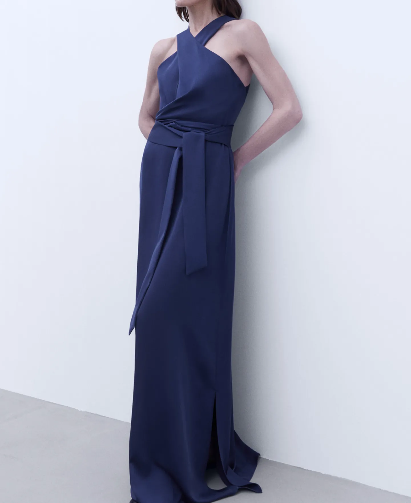 Adolfo Dominguez Vestidos Y Monos>Vestido Largo Cuello Halter Azul Oscuro