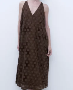 Adolfo Dominguez Vestidos Y Monos>Vestido Linea Evase En Algodon Chocolate